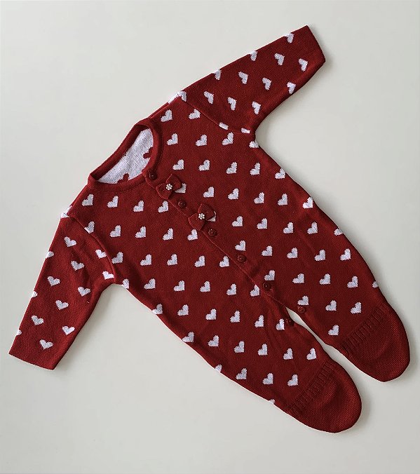 Macacão Coração Lacinho Love Vermelho com Branco