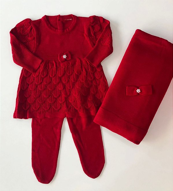 Saida Maternidade de Tricô Favo de Vermelho
