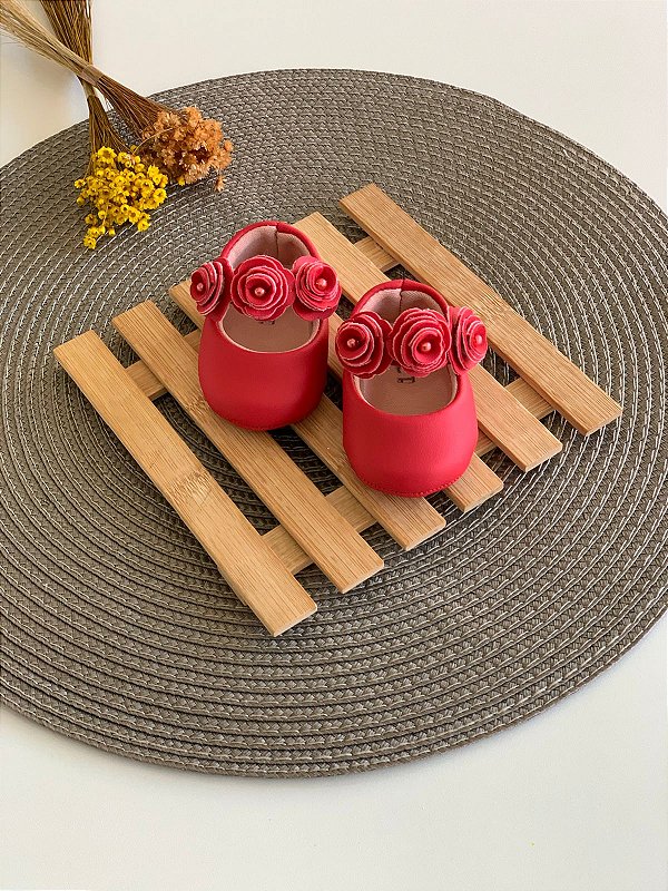 Sapatinho Baby Flores Vermelho