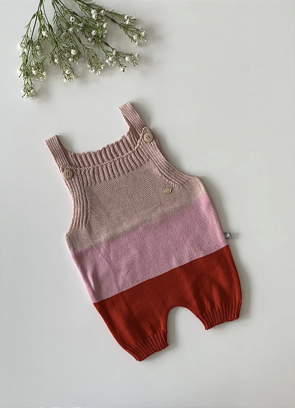 Romper de Tricô Listras Rose Rosa Vermelho