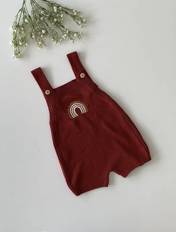 Romper de Tricô Bordado Arco Iris Marsala