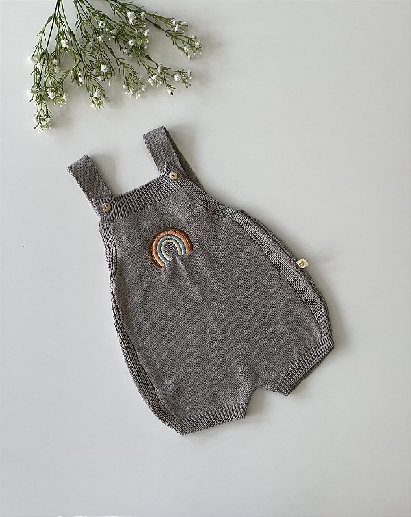 Romper de Tricô Bordado Arco Iris Bege
