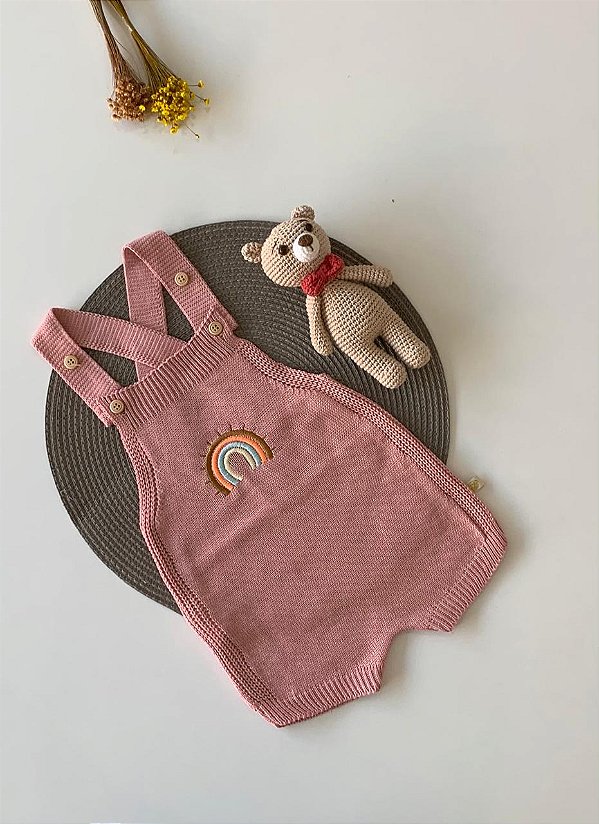 Romper de Tricô Bordado Arco Iris Rose