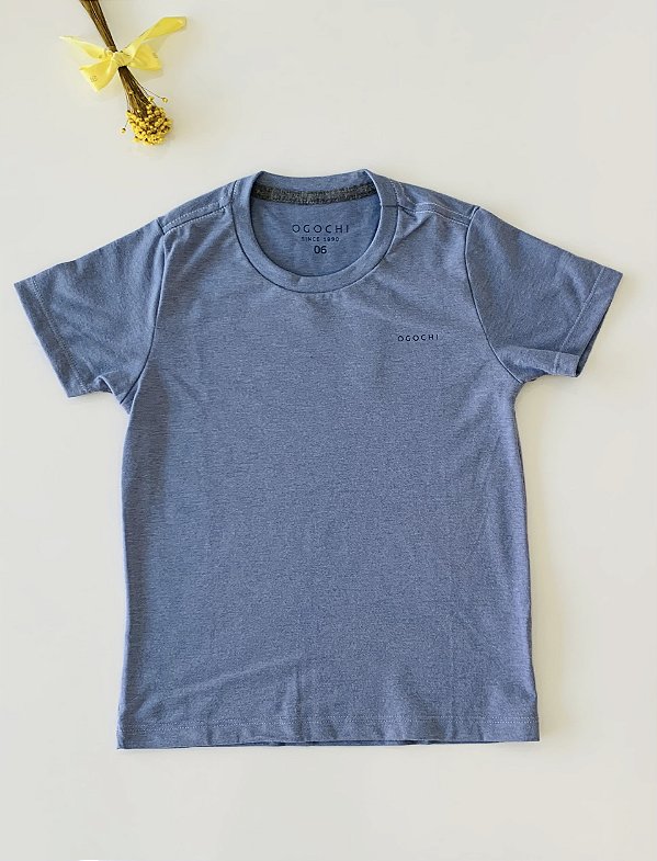 Camiseta Infantil MC Casual Slim Azul Cinza Ogochi