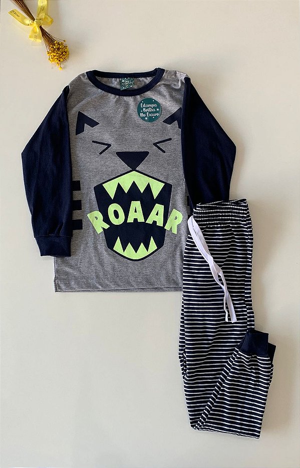 Conjunto Pijama Roar Cinza que Brilha no Escuro