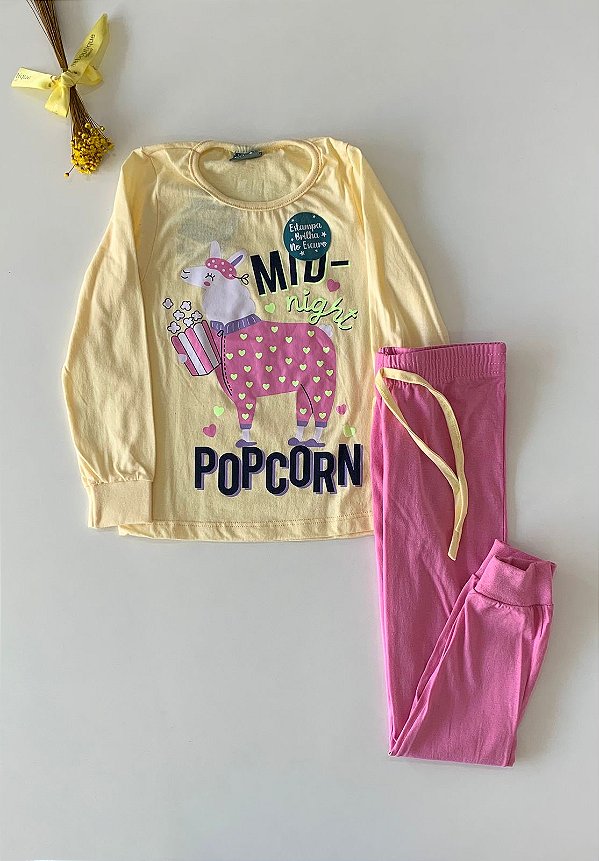 Conjunto Pijama PooCorn Brilha no Escuro Amarelo