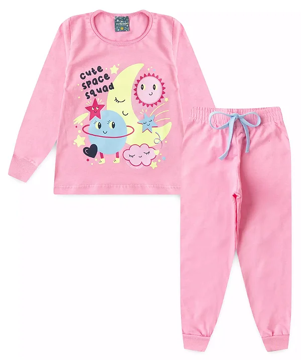 Conjunto Pijama Space Rosa Brilha no Escuro