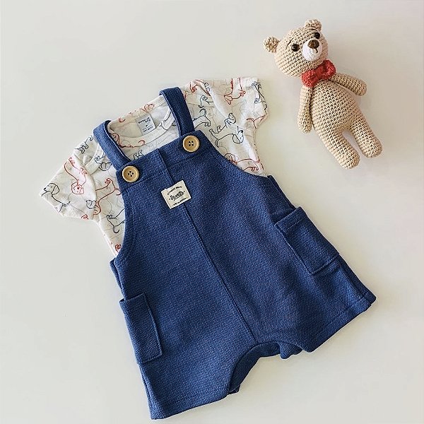 Conjunto Body e Jardineira Off com Azul Divertto