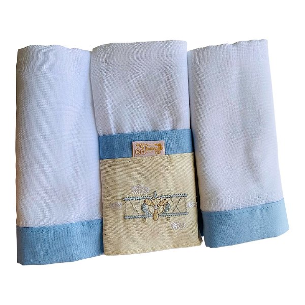 Kit Fralda 3 Peças Linho de Amor Miguel Azul