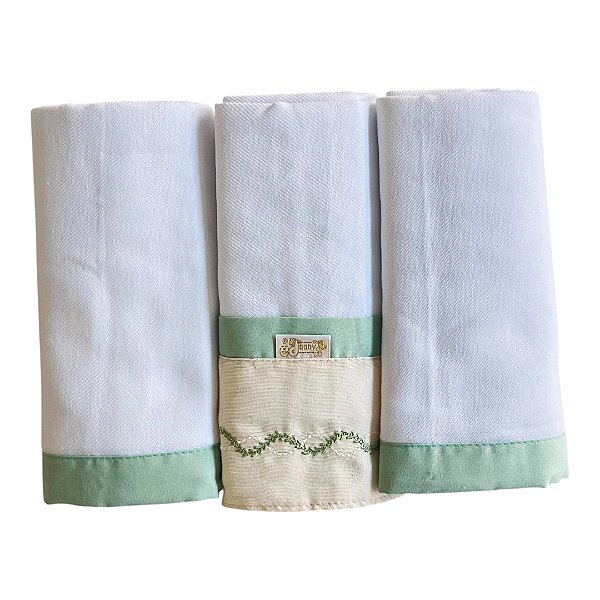 Kit Cueiro Flanela Bordada Linho de Amor Gael Verde