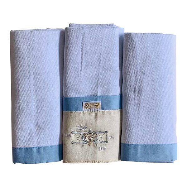 Kit Cueiro Flanela Bordada Linho de Amor Miguel Azul