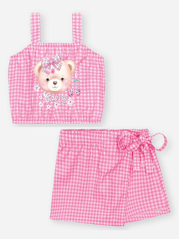 Conjunto Blusa e Short Saia Rosa Confete Cinti