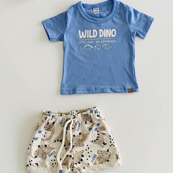 Conjunto Camiseta e Bermuda Azul com Bege Divertto