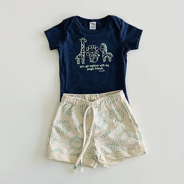 Conjunto Camiseta Marinho e Bermuda com Off Divertto