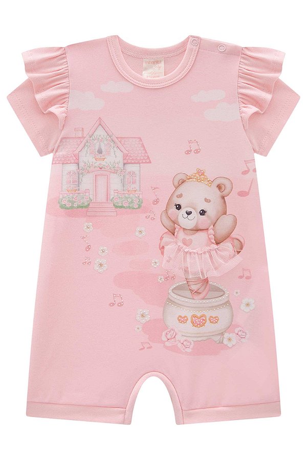 Macacão em Cotton Rosa Ursa Infanti