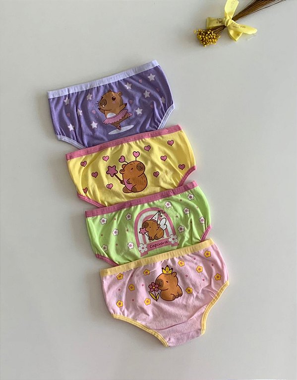 Kit Calcinha Infantil Antialérgica Estampas Capivara