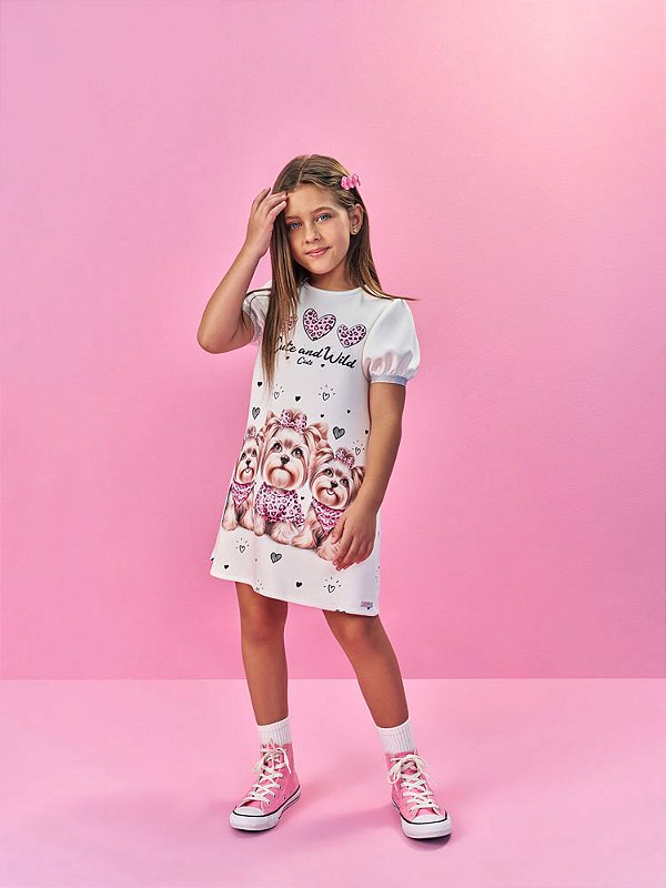 Vestido Branco Pets Animal Print Cinti