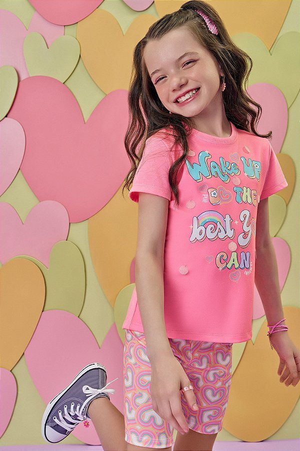 Conjunto Blusa e Short Biker Rosa Infanti