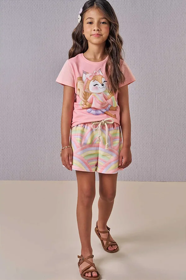 Conjunto Blusa e Short Rosa Aloha Infanti
