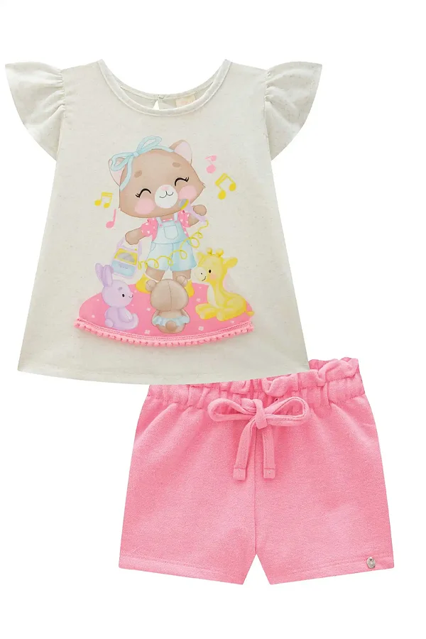 Conjunto Bata e Short Rosa Infanti