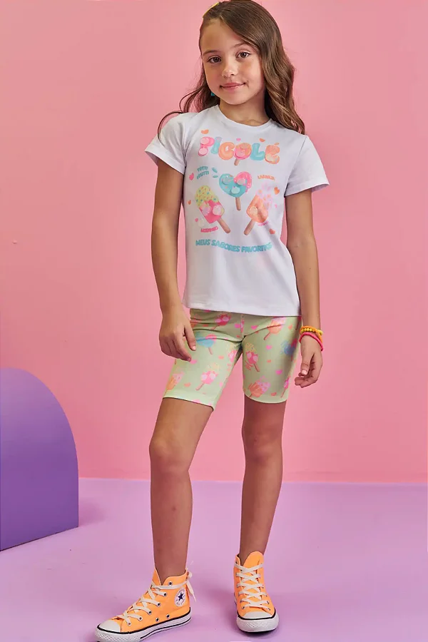 Conjunto Blusa e Short Biker Branco Infanti