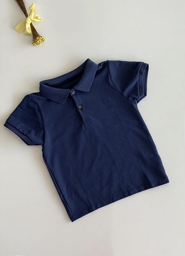Camiseta Gola Polo Azul Essencial Slim Pique Ogochi