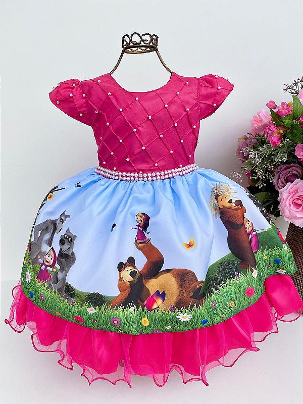 Vestido Temático Masha e o Urso Pink Luxo - Ss boutique Infantil - Aqui  encontra do básico ao luxo pra moda baby e infantil.