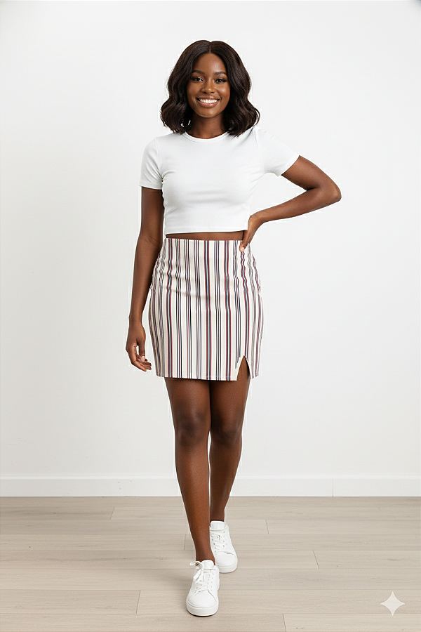 Saia Alfaiataria Listrada – Rosa Salmon