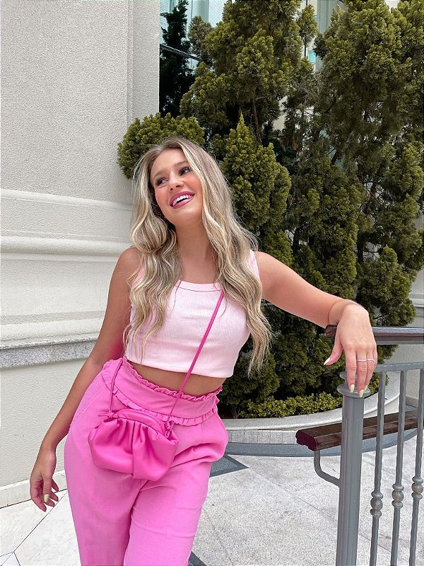 Cropped Nana Costa Regata Canelada Rosa Chic