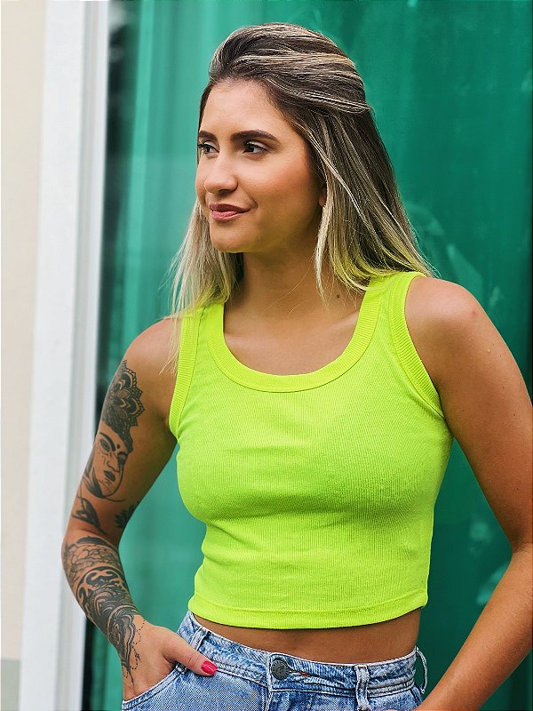 Cropped Nana Costa Regata Canelada Verde Neon