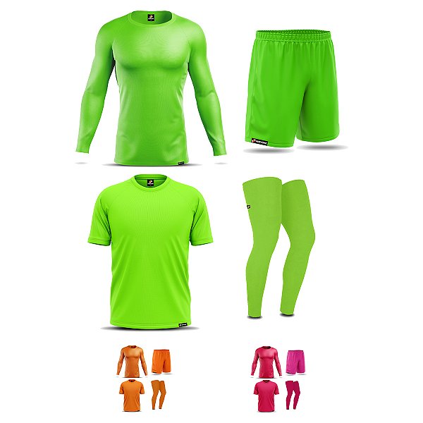 Conjunto Camisa Camiseta Shorts e Pernito Adstore Premium Masculino Neon