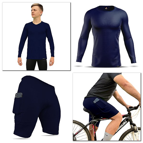 Conjunto Camisa Segunda Pele e Bermuda Ciclismo Adstore Premium Masculino