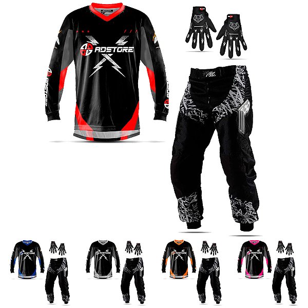 Conjunto Calça Camisa e Luva Motocross Adstore X