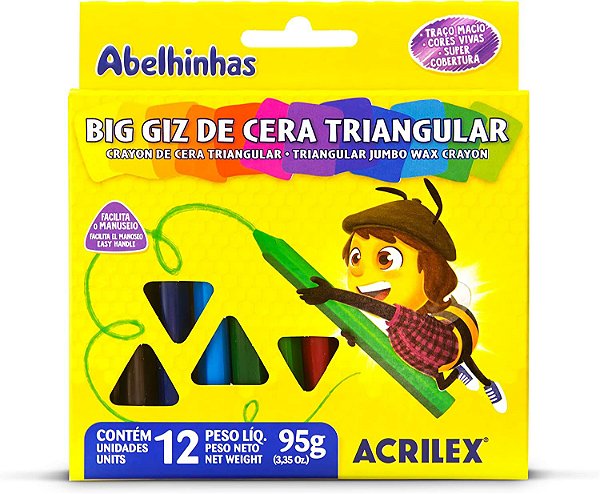 Giz de Cera Big Triangular com 12 cores - Acrilex