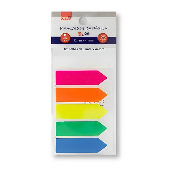 Marcador de Páginas Seta Neon 12x44mm com 5 Cores Neon - Brw