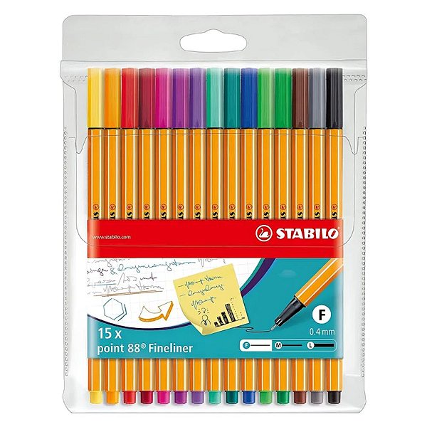 Estojo Canetas Point 88 Fine 0.4mm com 15 Cores - Stabilo