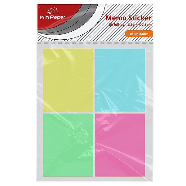 Memo Sticker  6.5 x 7.5cm 4 Blocos com 50 Folhas - Win Paper