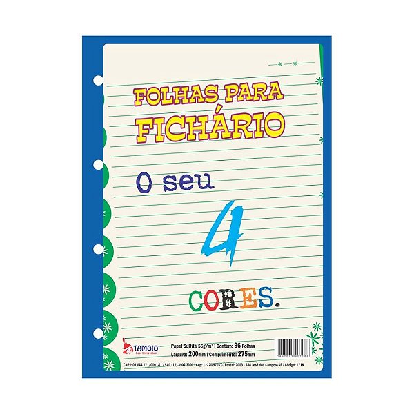 Bloco para Fichário Universitário 4 Cores com 96 Folhas - Tamoio