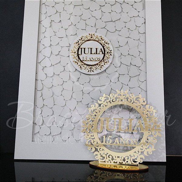 Kit Promocional! 1 Topo de Bolo Dourado 20 cm + 1 Quadro de Assinaturas Branco com Dourado