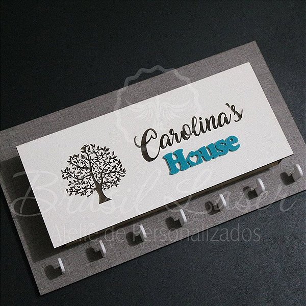 Porta Chaves com Porta Carta para Parede Personalizado (Fundo Mdf Cinza com detalhe em Acrílico Azul Tiffany)