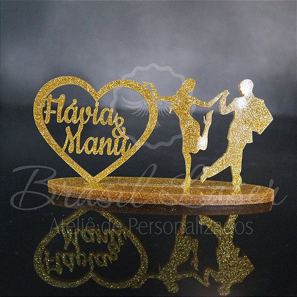Topo De Bolo CASAL DANÇANDO - Tamanho com 20cm (maior lado da peça) - Cor à Escolher