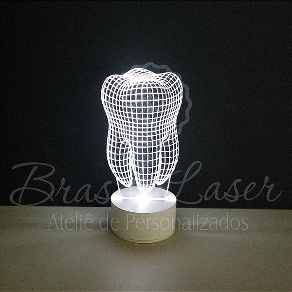 Abajur Luminária de Led sem Fio com Acrílico Grosso Iluminado - Dente/ Dentista 3 D - Veja opções de Tamanho no Anúncio