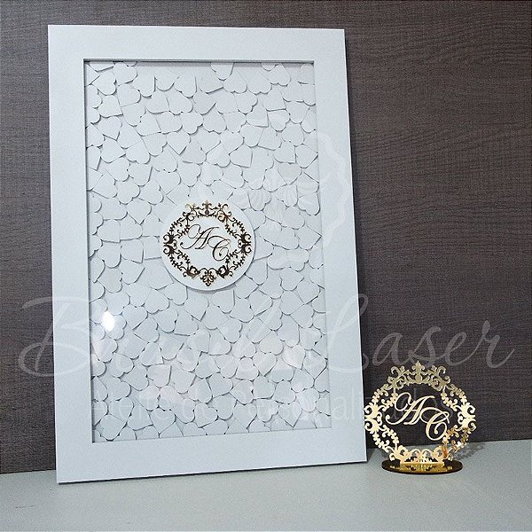 Kit Promocional! 1 Topo de Bolo Dourado 14 cm + 1 Quadro de Assinaturas Branco com Dourado