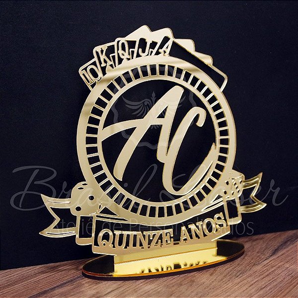 Topo De Bolo Cassino / Las Vegas / Baralho / Poker - com 20cm (maior lado da peça) - Cor à Escolher