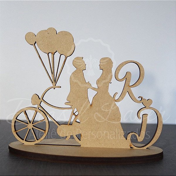 Topo De Bolo Casal na Bicicleta com 14cm (maior lado da peça) - Cor à Escolher