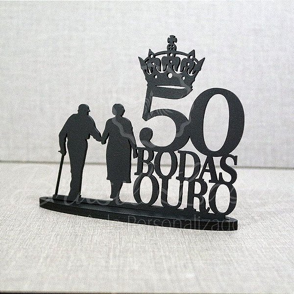 Topo De Bolo Casal Bodas de Ouro - com 20cm (maior lado da peça) - Cor à Escolher