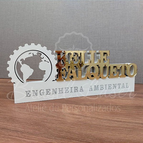 Decoração 3D Profissão para Engenheira ou Engenheiro Ambiental / Formatura de Engenharia Ambiental com Nome Personalizado