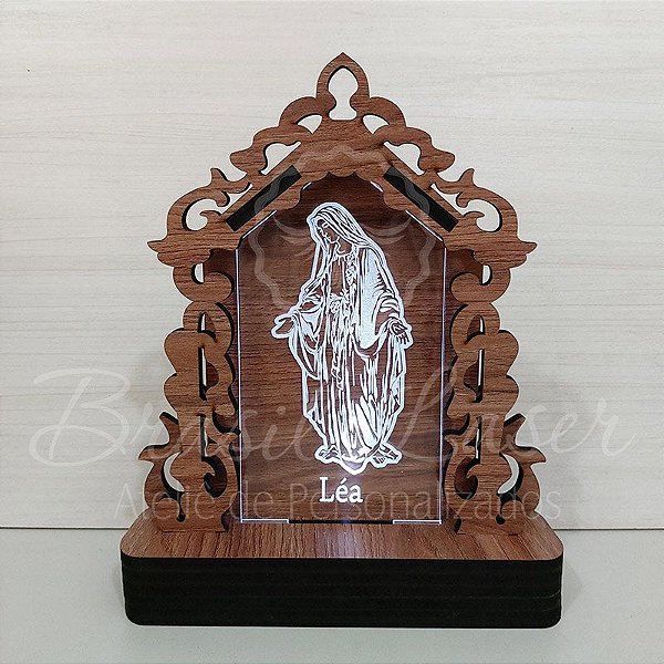 Oratório de LED Nossa Senhora das Graças Personalizado, feito em Mdf e Acrílico iluminado com LED