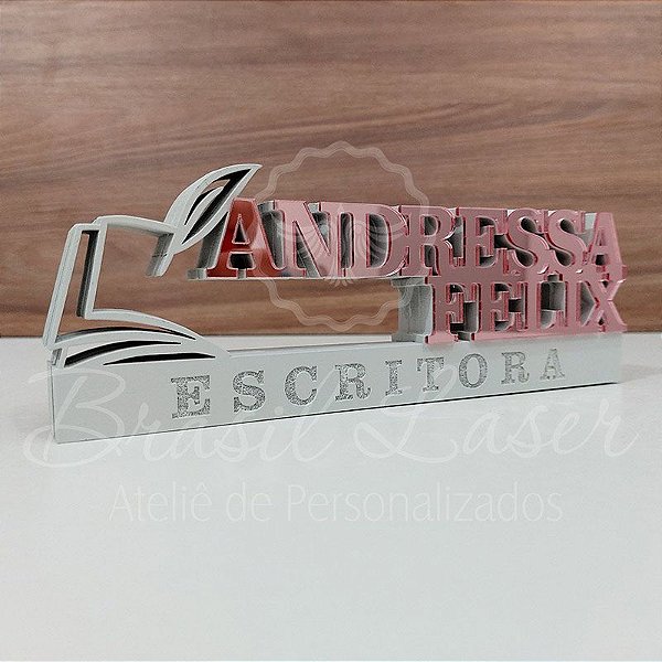 Decoração 3D Profissão para Escritor / Escritora com Nome Personalizado