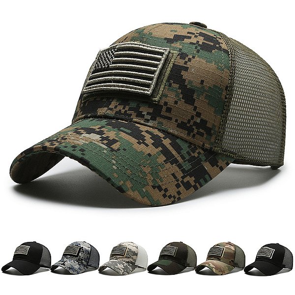 Boné Camuflado com bandeira americana, masculino, tático